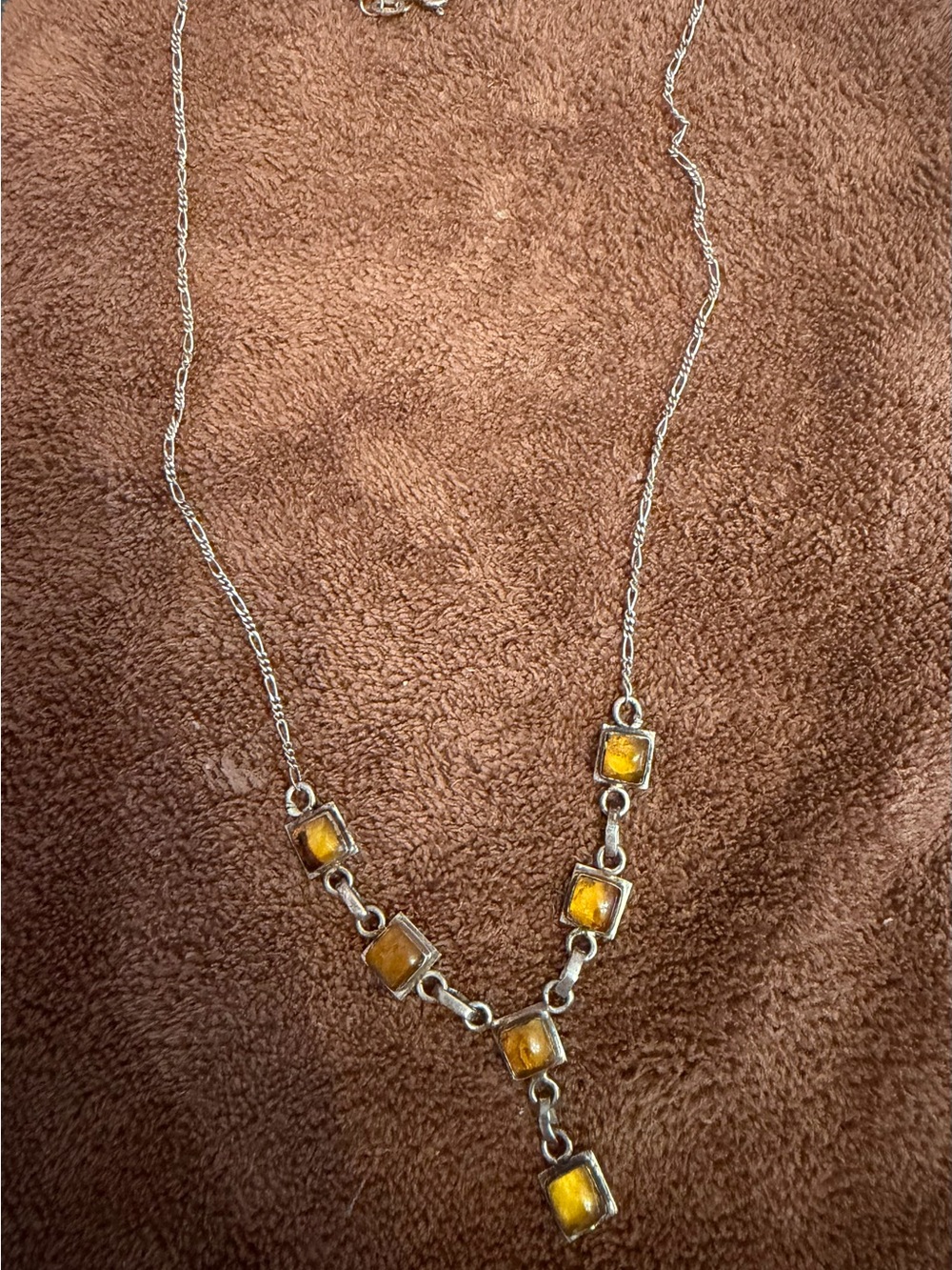 Yellow Amber Silver Drop Necklace